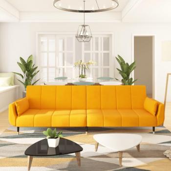 Sofá cama de 2 plazas con dos cojines de terciopelo amarillo vidaXL