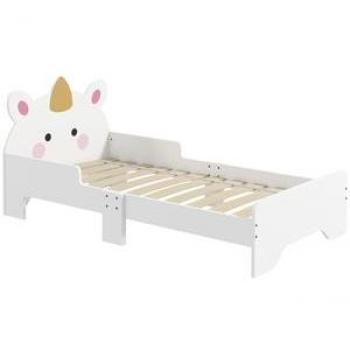 Cama Infantil Unicornio ZONEKIZ para Niños de 3-6 Años 143x74x67 cm Madera Moderno Carga 80 kg Blanco