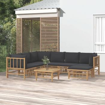 8-Piece Bamboo Garden Lounge Set with Dark Grey Cushions