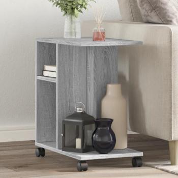 Mesa auxiliar con ruedas de madera de ingeniería 50x30x55 cm en color Blanco, Negro y Roble Sonoma - Mesa de sofá, mesa de entrada para salón, consola de entrada, mueble recibidor, mesita auxiliar