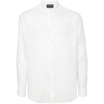 Emporio Armani Men's White Linen Band Collar Shirt, Size 3XL