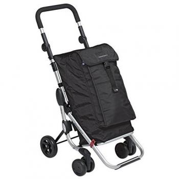 Carrito de compra Foppapedretti Go Up negro, aluminio, bolsa de nylon 38L, bolsa térmica 6L, manubrio regulable