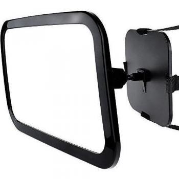 Zacro Espejo Asiento Coche Bebe - Espejo Coche para Ver su Bebé en Asiento Trasero, 360° Giratorio, 100% Inastillable, Correas Elásticas Ajustables para Silla Trasera de Bebé/Asientos de Niño