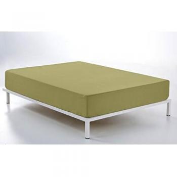 ESTELA - Sábana Bajera Ajustable Combi Liso Cala Color Camel - Cama de 180 cm. - 100% Algodón - 144 Hilos