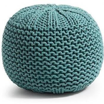 Kave Home - Puf Shott Turquesa Redondo Ø 50 cm Tricotado a Mano de algodón 100%