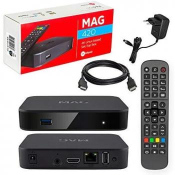 MAG 420 Original Infomir & HB-Digital 4K IPTV Set Top Box Multimedia Player Internet TV Receptor IP # 4K UHD 60FPS 2160p@60 FPS HDMI 2.0# HEVC H.256 Soporte # ARM Cortex-A53 + HDMI Cable