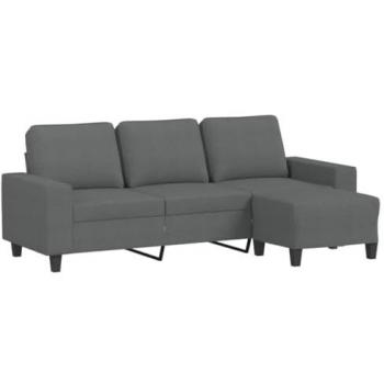 Sofá de 3 plazas con taburete de tela gris oscuro 180 cm, incluye reposabrazos, diseñado para salón y hogar, ideal para descanso y relajación