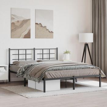 vidaXL Metal Bed Frame without Mattress with Headboard Black 150x200cm