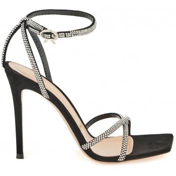 Gianvito Rossi Women's Suede High Heel Sandals with Rhinestones in Mixed Colours, Size 38 (8 US), Black