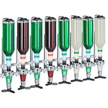 Dosificador de pared Relaxdays para 8 botellas, capacidad de 3 cl, accesorio profesional de bar, dimensiones 73x36x11 cm, color plateado
