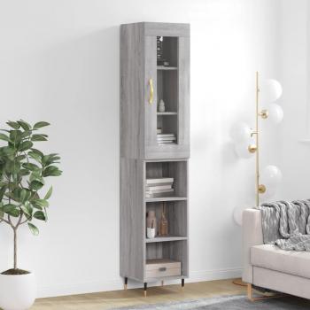 Aparador de madera contrachapada gris Sonoma 34,5x34x180 cm con 3 estantes, Mueble de Almacenaje para salón, Buffet y Armario Auxiliar