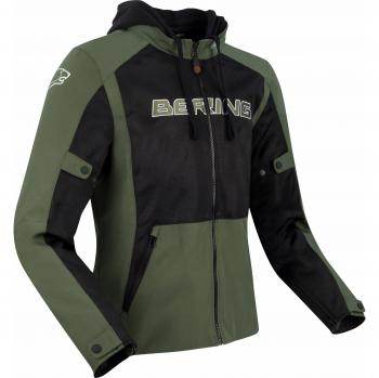 Bering Chaqueta de Moto Spirit Negra y Caqui, chaqueta textil para motocicleta, resistente al agua, con protecciones CE en hombros y codos, ventilación ajustable, múltiples bolsillos exteriores e interiores, ajuste en cintura