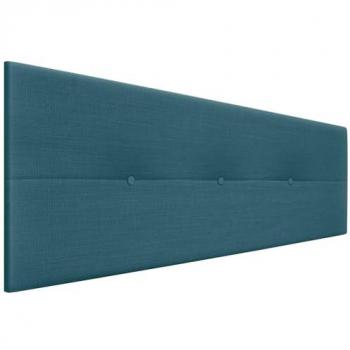 Cabecero Tapizado de Lino Natural Turquesa con Botones y Patas de Madera 135x105cm para Cama Dormitorio Moderno