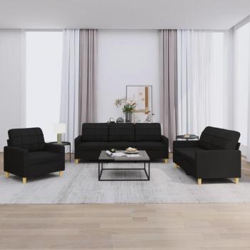 Set de Sofás Dina 3 Piezas con Cojines Negro