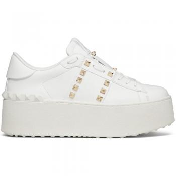 Valentino Garavani Women's Rockstud Untitled White Leather Low Top Platform Sneakers Size 40