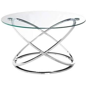 Mesa de Centro con Anillos de Cristal y Metal contemporánea Plateado de 46x80x80 cm - LOLAhome