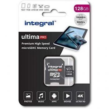 Integral INMSDX128G - Tarjeta de Memoria Micro SDXC de Alta Velocidad 128 GB con Adaptador SD