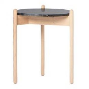 Mesa Auxiliar de Madera Maciza y Mármol Negro 41x51 cm