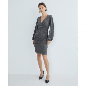 Vila Vestido midi metálico manga larga con diseño elegante, tejido brillante, corte a media pierna, mangas largas y ajuste cómodo