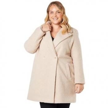Beige Oatmeal Women's Curve Teddy Boyfriend Coat - Size Large
