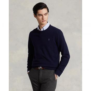 Polo Ralph Lauren Men's Blue Suede Trim Crew Neck Sweater Size L