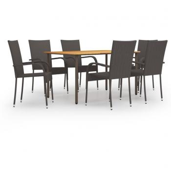 vidaXL 7 Piece Garden Dining Set Poly Rattan Brown