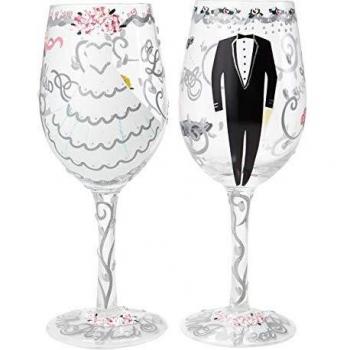 Lolita SETW-5522A Bride and Groom - Juego de 2 copas de vino pintado a mano para la novia y el novio