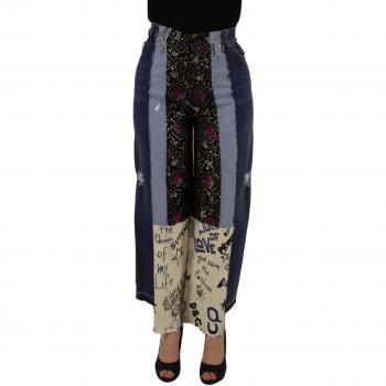 Dolce & Gabbana Multicolor Patchwork DG Fashion Wide Leg Denim Pant - IT38|XS, Loose-fit Jeans, female, Multicolor, Size: 2XS