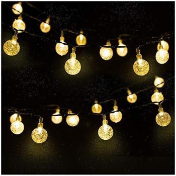 Cadena de Luces, Mr.Twinklelight 4.5M 30 LED Solar Bola de Cristal Luz Decorativa para Jardín, Terraza, Boda, Árbol de Navidad, Fiesta, Patio, Blanco Cálido