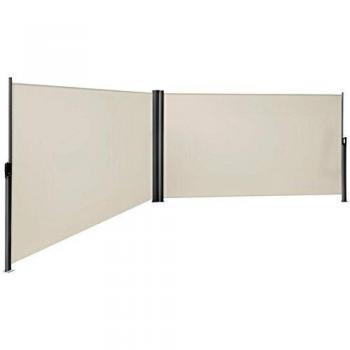 SONGMICS Cortavientos Retráctil Beige 180 x 600cm Toldo Bilateral Pantalla Protectora de Intimidad Sombrilla Exterior