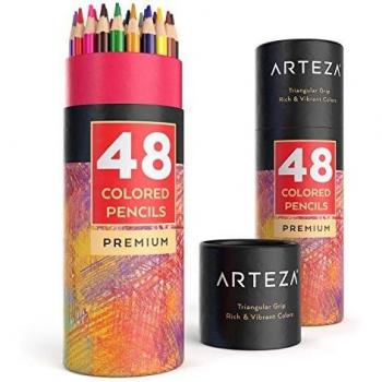 ARTEZA Lápices de dibujo de colores | Pack de 48 lapiceros de madera ergonómicos con forma triangular | Lápices de colores | Afilados de fábrica