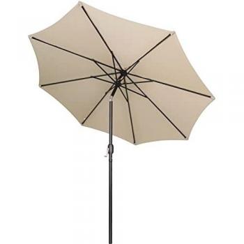 LIFERUN 270cm Sombrilla, Sombrilla Redonda, 8 Tirantes de Acero y Manivela, Protección Solar UV 50+, Sombrilla para Jardín, Balcón y Terraza, 180 g/m²,Beige