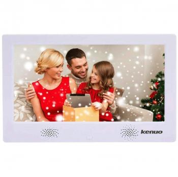 Marco Digital de Fotos 10.1 Pulgadas Pantalla Full HD16:9 Resolución 1024 * 600 Reproductor de Audio MP3 MP4 Reloj Electrónico Calendario con Control Remoto, Blanco