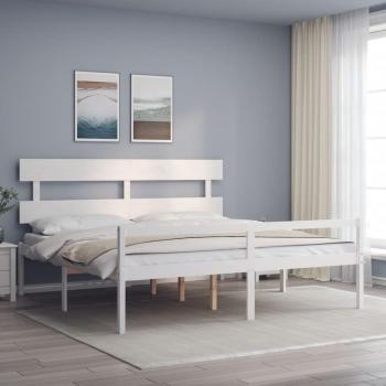 Cama para Personas Mayores con Cabecero de Madera Maciza Blanca 200x200 cm