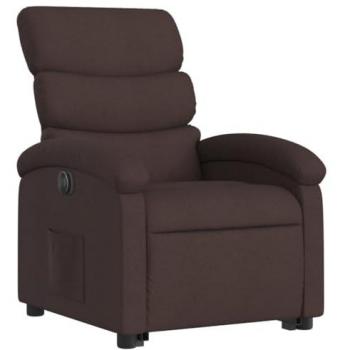 Silla reclinable eléctrica de tela marrón oscuro con respaldo, reposabrazos, sillón de relax y asiento ajustable
