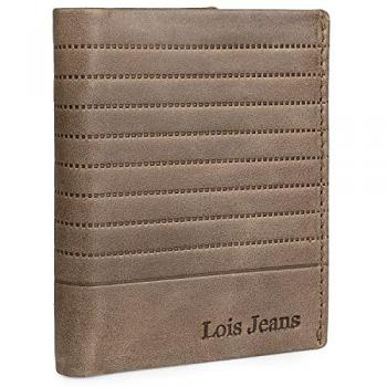 Cartera para hombre Lois de piel auténtica con monedero interior, múltiples compartimentos, protección RFID y cremalleras, color camel