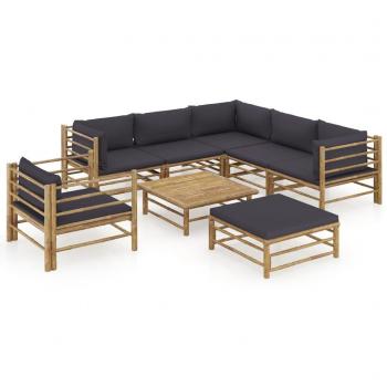 8-Piece Bamboo Garden Lounge Set with Dark Grey Cushions