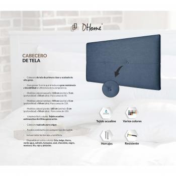 DHOME Cabecero de Polipiel o Tela AQUALINE Pro cabeceros Cabezal tapizado Cama Tela Azul, 110cm
