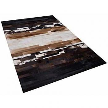Alfombra de Piel Negra y Beige Rectangular 160 x 230 cm Patchwork Hecha a Mano
