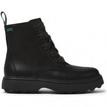 Botín Cordon Flor Negro Camper - Botas de niña de piel con cordones en negro