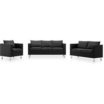 vidaXL Set de Sofás de 3 Piezas Cuero Sintético Negro y Gris Oscuro Mobiliario