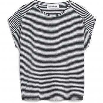 ARMEDANGELS Oneliaa Women's Organic Cotton T-Shirt - Lovely Stripes, Crew Neck, Loose Fit, Black Oatmilk, Size M