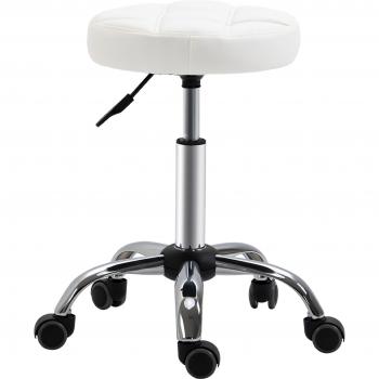 Taburete Giratorio con Ruedas Regulable en Altura de 48-63 cm Ø35,5 cm - Negro/Blanco