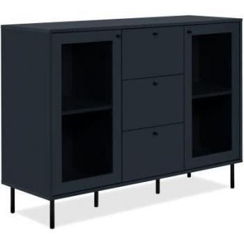 Gabinete Caracas Buffet 3 Cajones 2 Puertas Acristaladas 120X90X40 Azul Marino