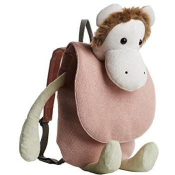 Mochila Infantil Monito Rosa y Blanco Tejida a Crochet con Lana de Algodón Hipoalergénica, Dimensiones 35 x 48 x 20 cm, Cremallera Doble Cierre y Asas Ajust