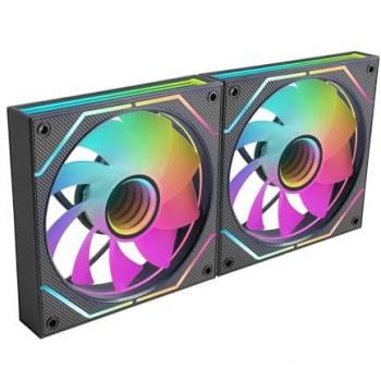 Kit de 2 Ventiladores Mars Gaming MF-3DPROX2R 120mm ARGB con Aspas Invertidas, Control PWM y Rodamientos FDB, Color Negro