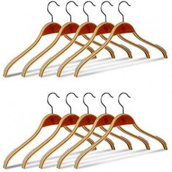 Set de 10 Perchas de Madera Antideslizantes con Gancho Giratorio a 360º - Relaxdays