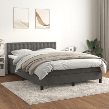 Cama box spring con colchón de terciopelo gris oscuro 140x200 cm