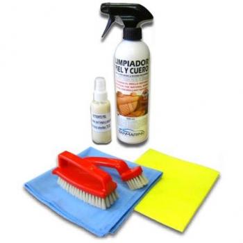 SANMARINO Kit Limpieza TAPICERÍAS Piel Y Cuero 500 ML. + NUTRIENTE Piel + Cepillo Doble Especial + BAYETAS