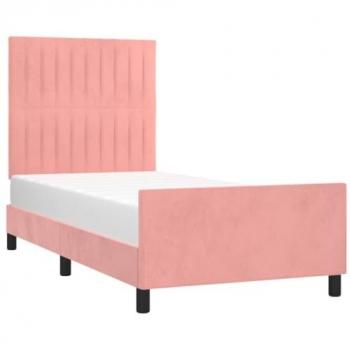 Estructura de cama con cabecero de terciopelo rosa 90x190 cm